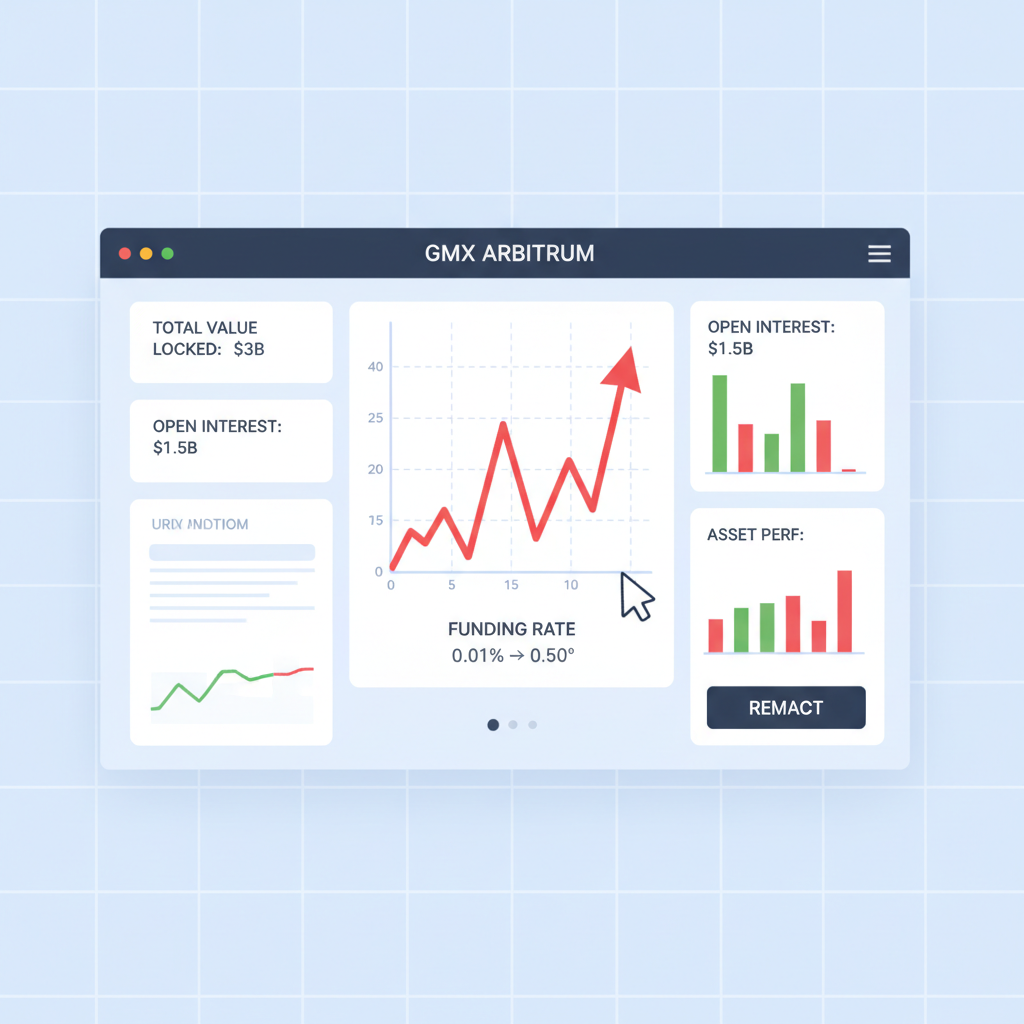 real-time funding rate graph spiking on GMX Arbitrum screen, analytical dashboard