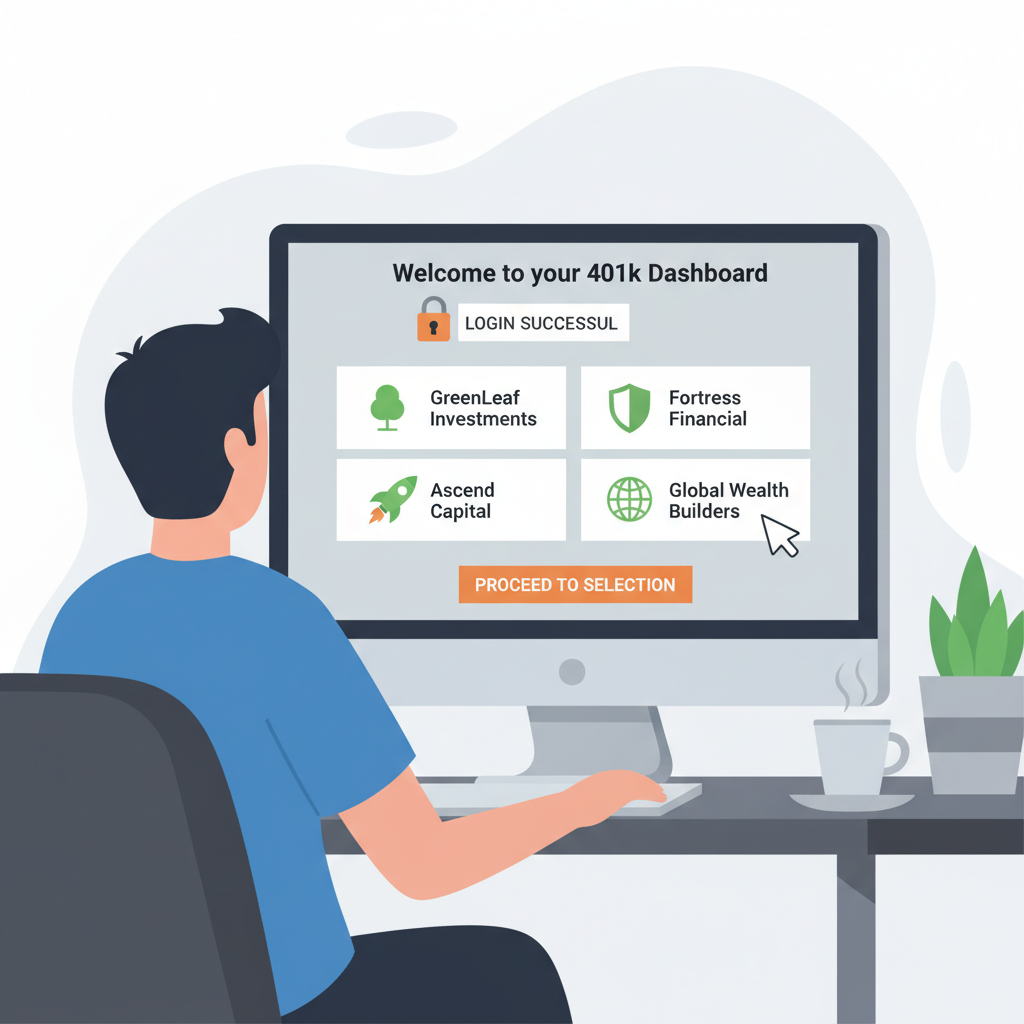 user logging into 401k dashboard on computer screen showing brokerage options