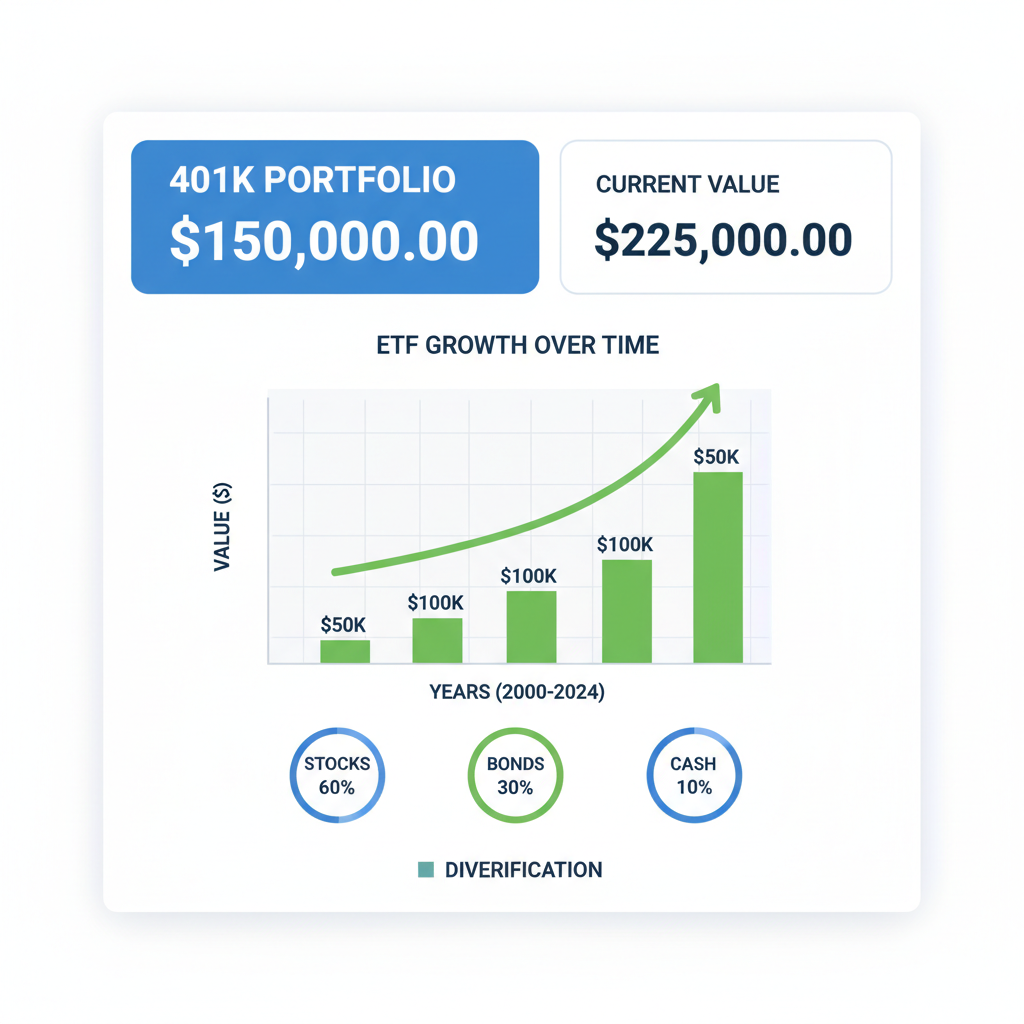 dashboard monitoring 401k portfolio with ETF growth chart over time