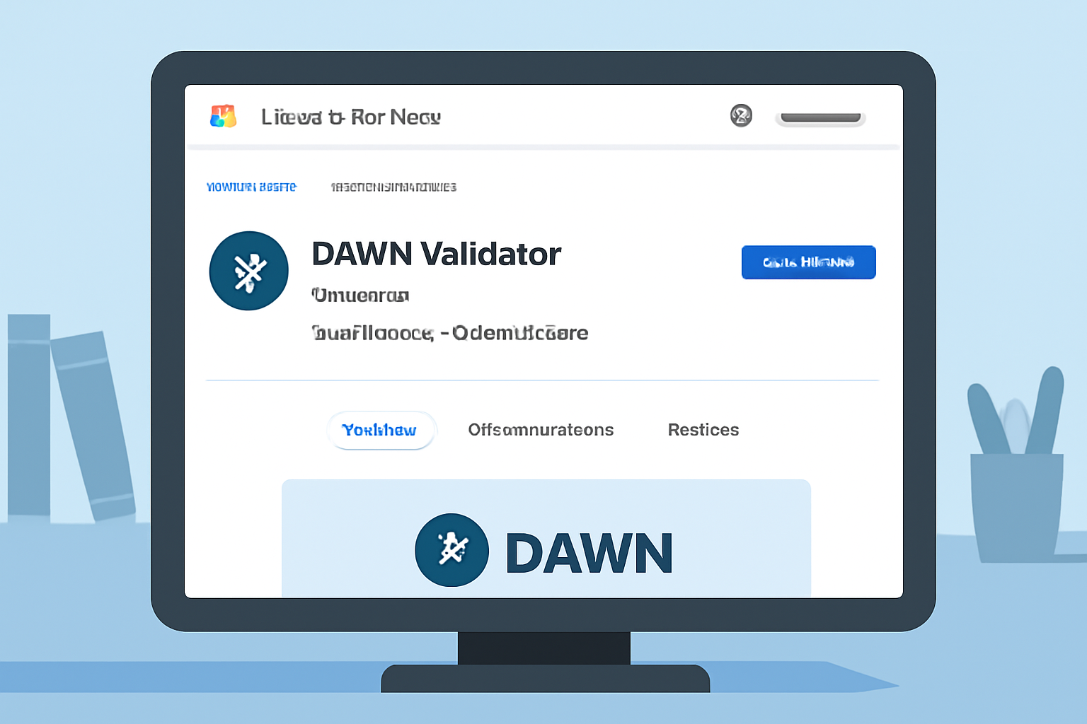 A computer screen displaying the Chrome Web Store with the DAWN Validator Extension ready to install, modern UI, clear DAWN branding, educational setting.