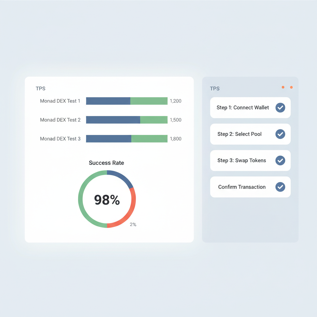 analytics dashboard with TPS charts, success rates for Monad DEX test