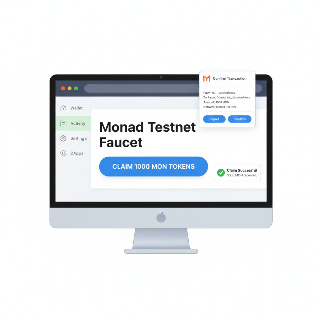wallet interface claiming MON tokens from Monad testnet faucet