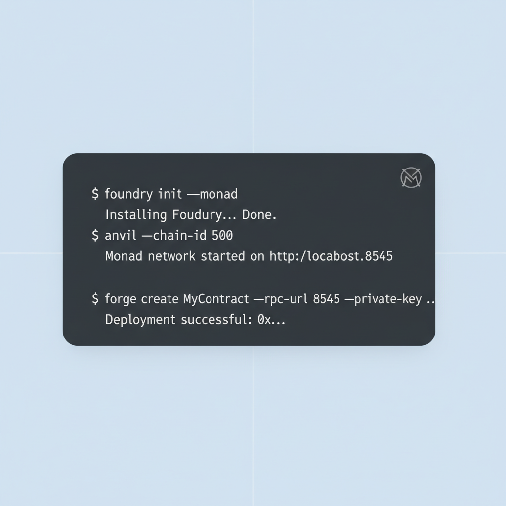 sleek terminal window running Foundry commands on Monad blockchain network setup