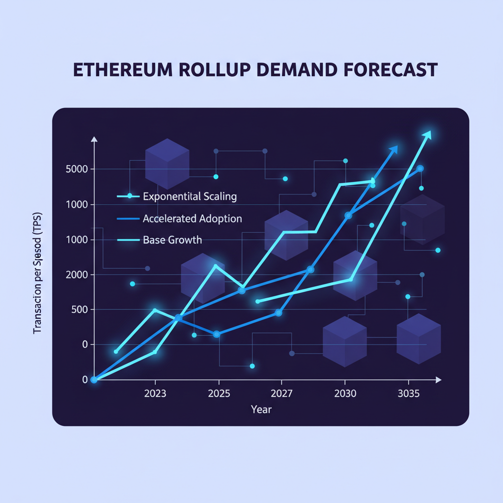 ethereum rollup demand forecast chart glowing blue neon lines rising graph blockchain background
