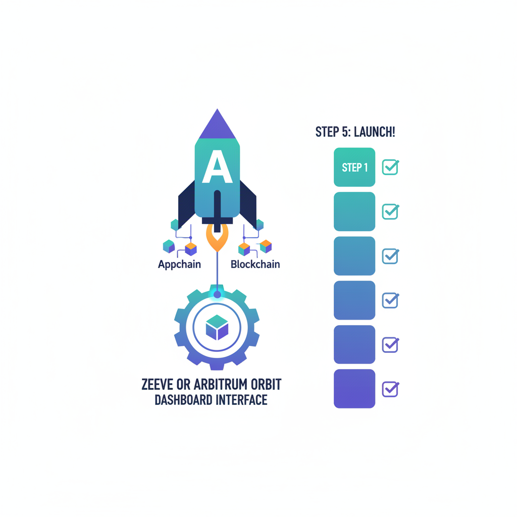 rocket launching blockchain appchain on Zeeve or Arbitrum Orbit dashboard interface