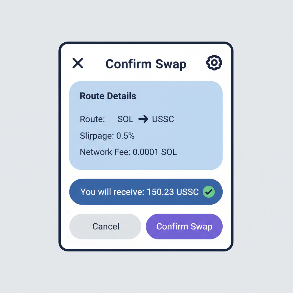 Phantom swap confirmation screen, route details highlighted