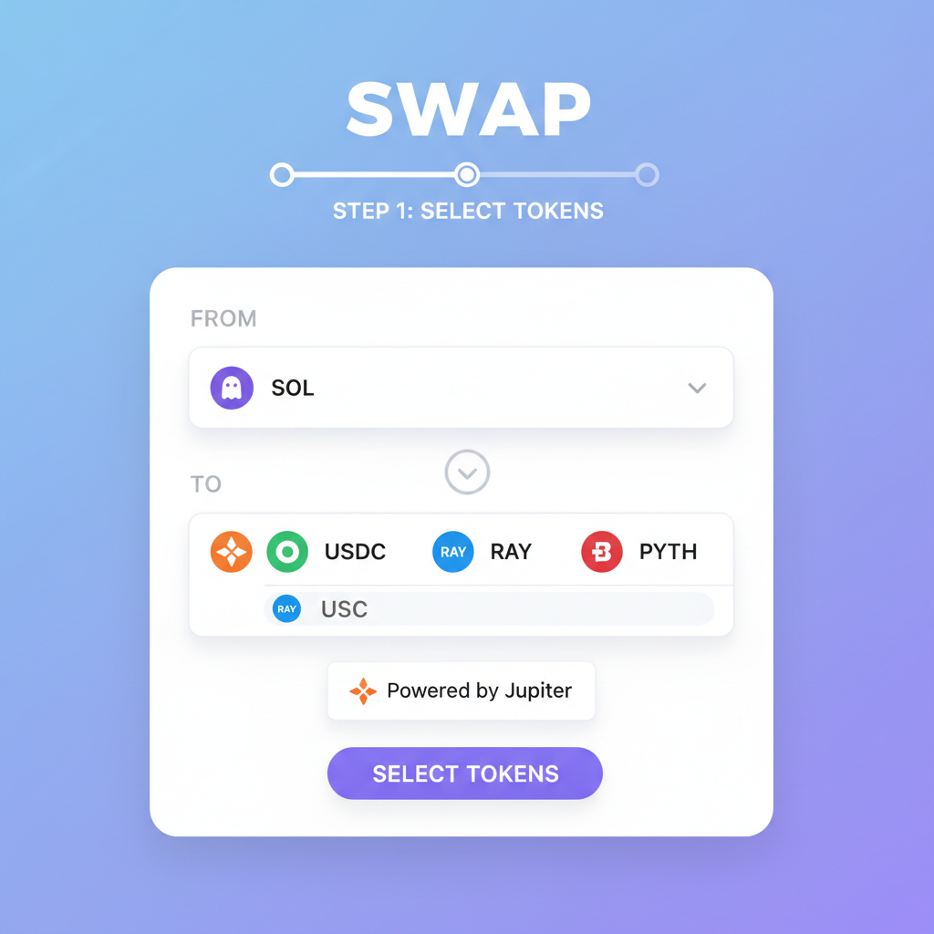 Phantom app swap interface with Jupiter integration, token selection