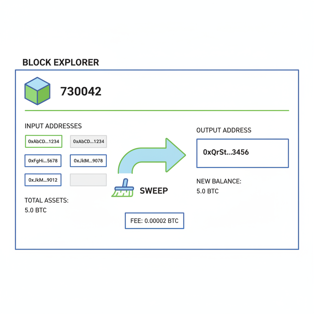 block explorer view of sweep transaction moving assets to new wallet