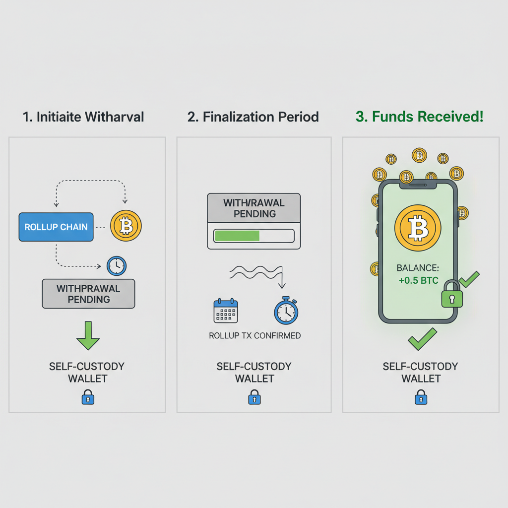 finalized bitcoin rollup withdrawal to self-custody wallet, success flow