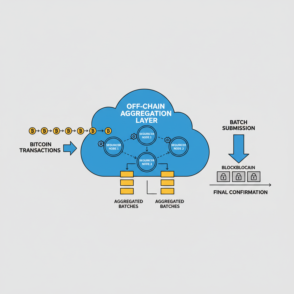 decentralized sequencer nodes aggregating bitcoin transactions off-chain, network visualization