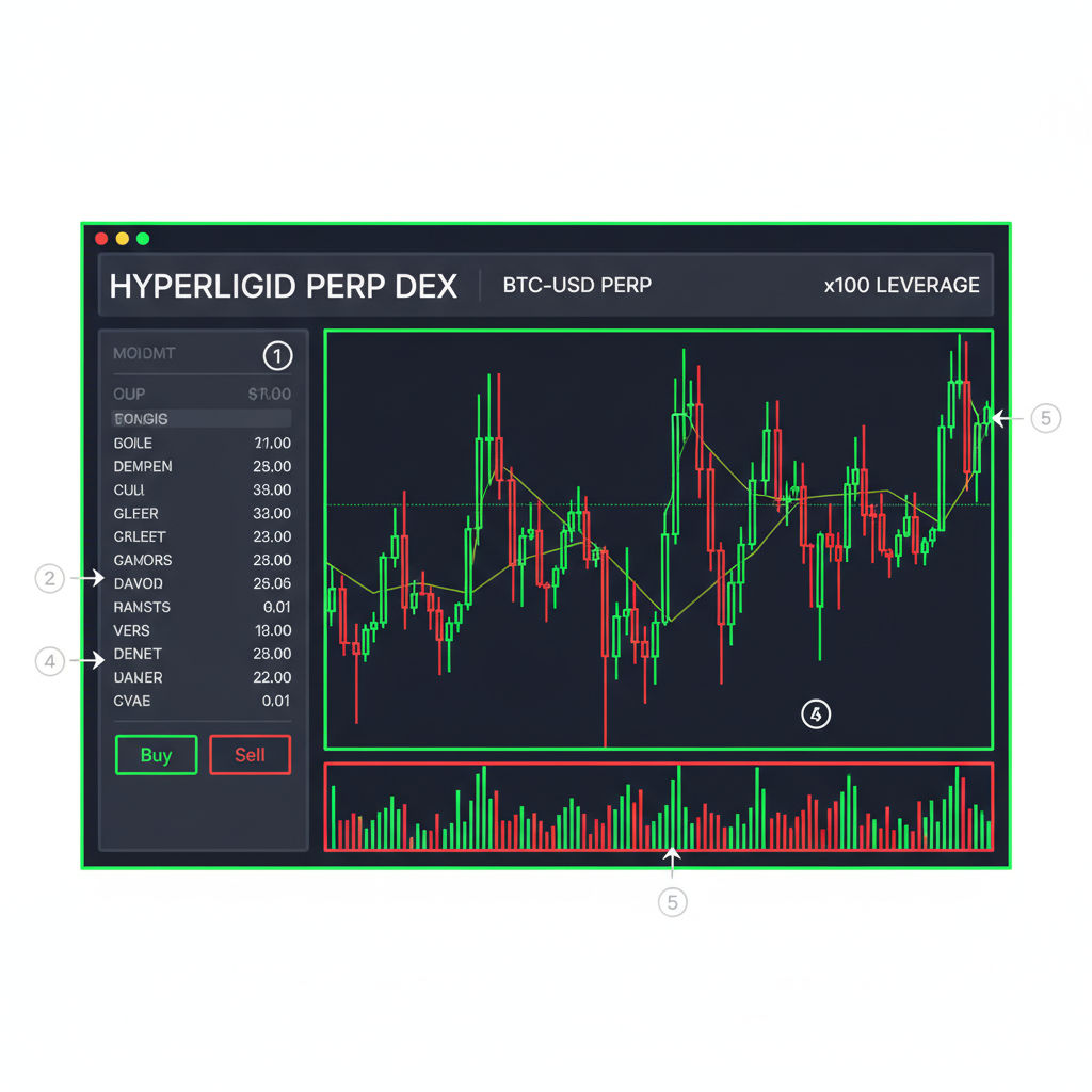 Hyperliquid perp DEX trading interface perps charts volume explosion green red neon