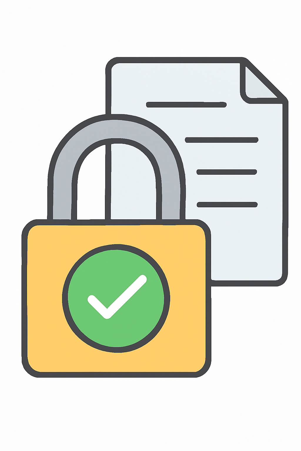 A cryptographic lock with a checkmark, hiding a document behind it, symbolizing privacy and compliance through zero-knowledge proofs.