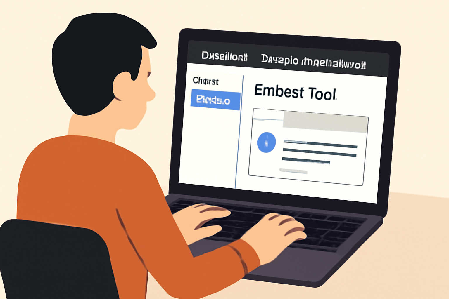 A developer at a computer accessing the Farcaster Developer Dashboard with the Embed Tool open on the screen, showing a web app preview.