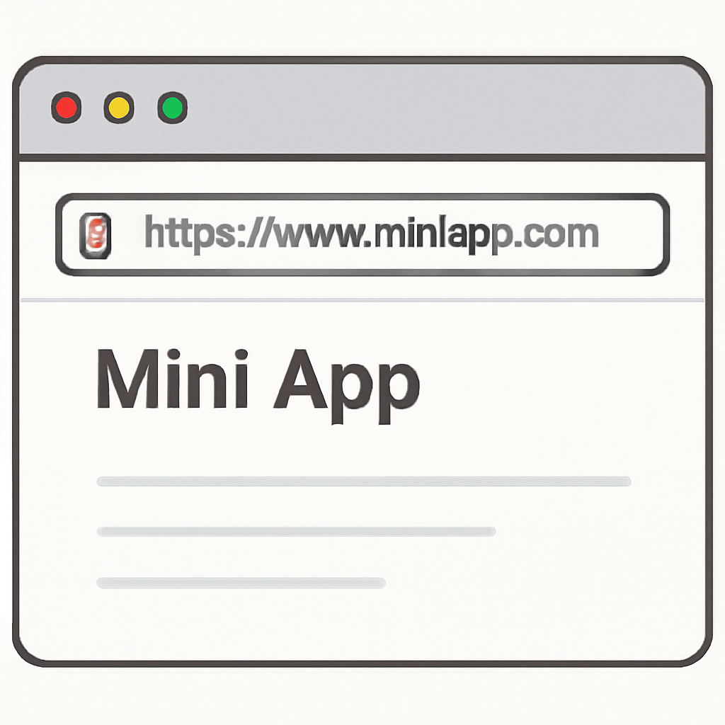 A browser window with a URL input field being filled with a Mini App web address, and a preview area below it.