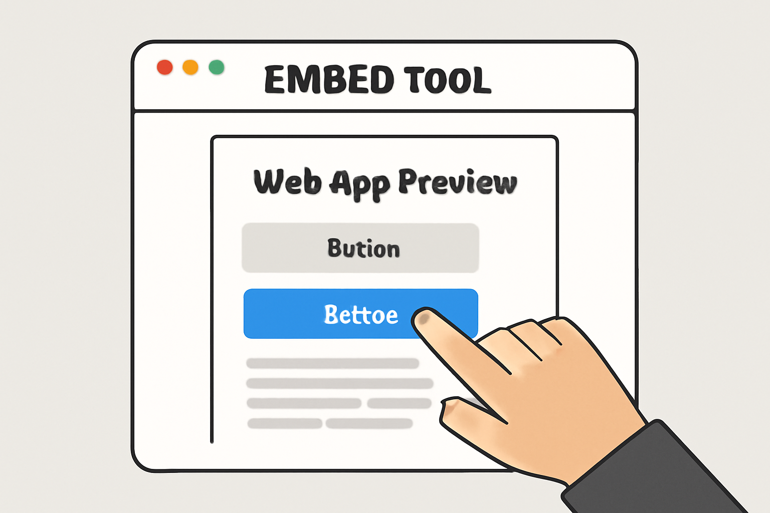 A web app preview inside the Embed Tool, with a user clicking buttons and interacting with the interface.