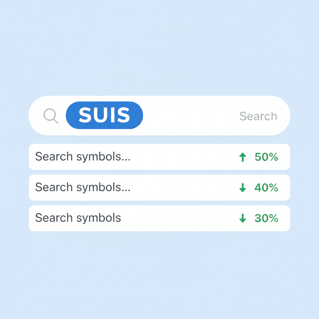 trading app search bar with SUIS ticker highlighted