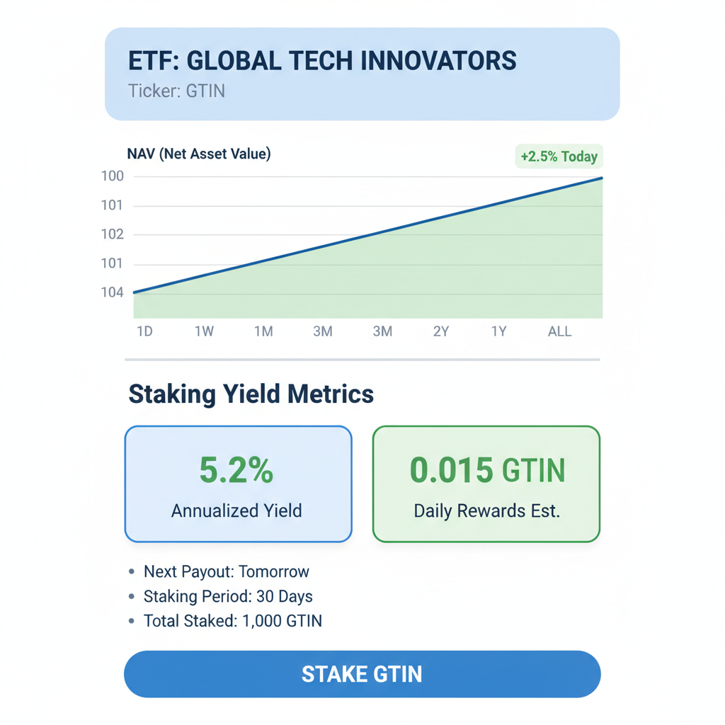 ETF detail page showing NAV chart and staking yield metrics