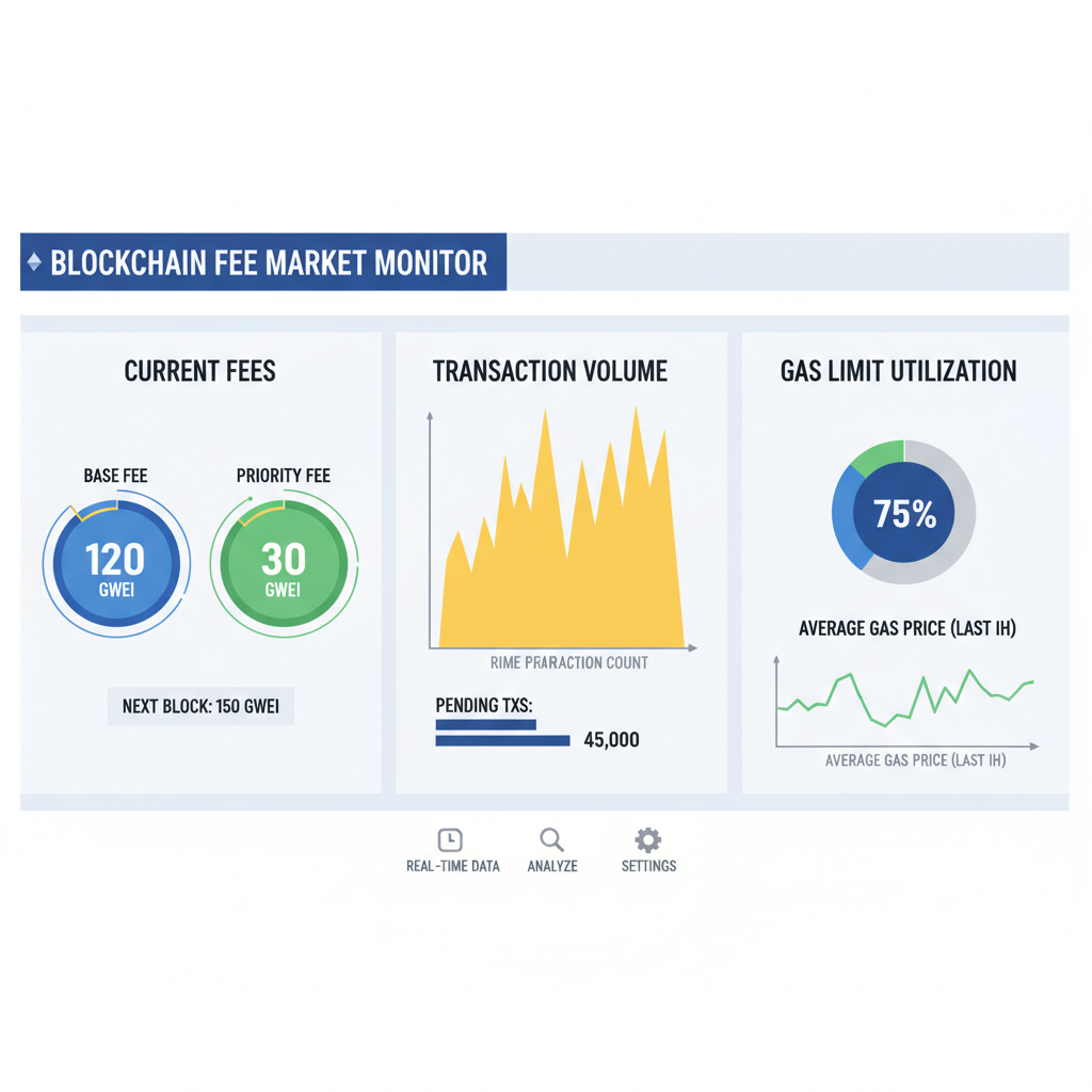 live blockchain monitoring dashboard, fee market metrics, real-time charts