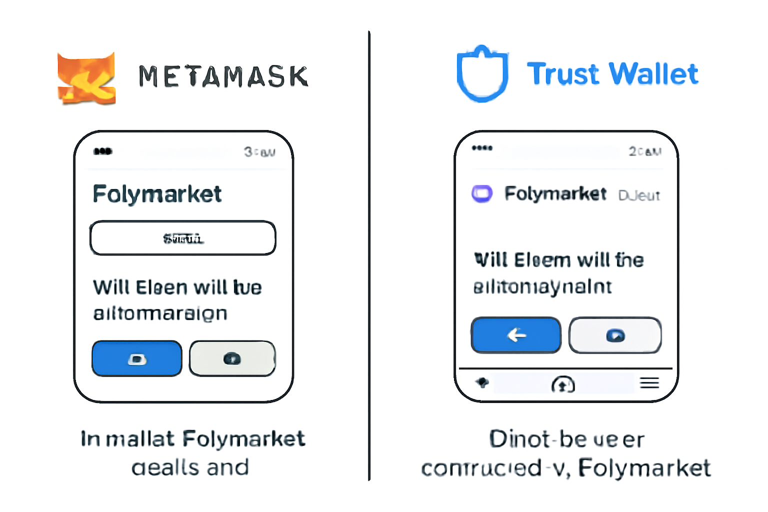 MetaMask in-wallet Polymarket dashboard vs Trust Wallet DApp browser connected to Polymarket