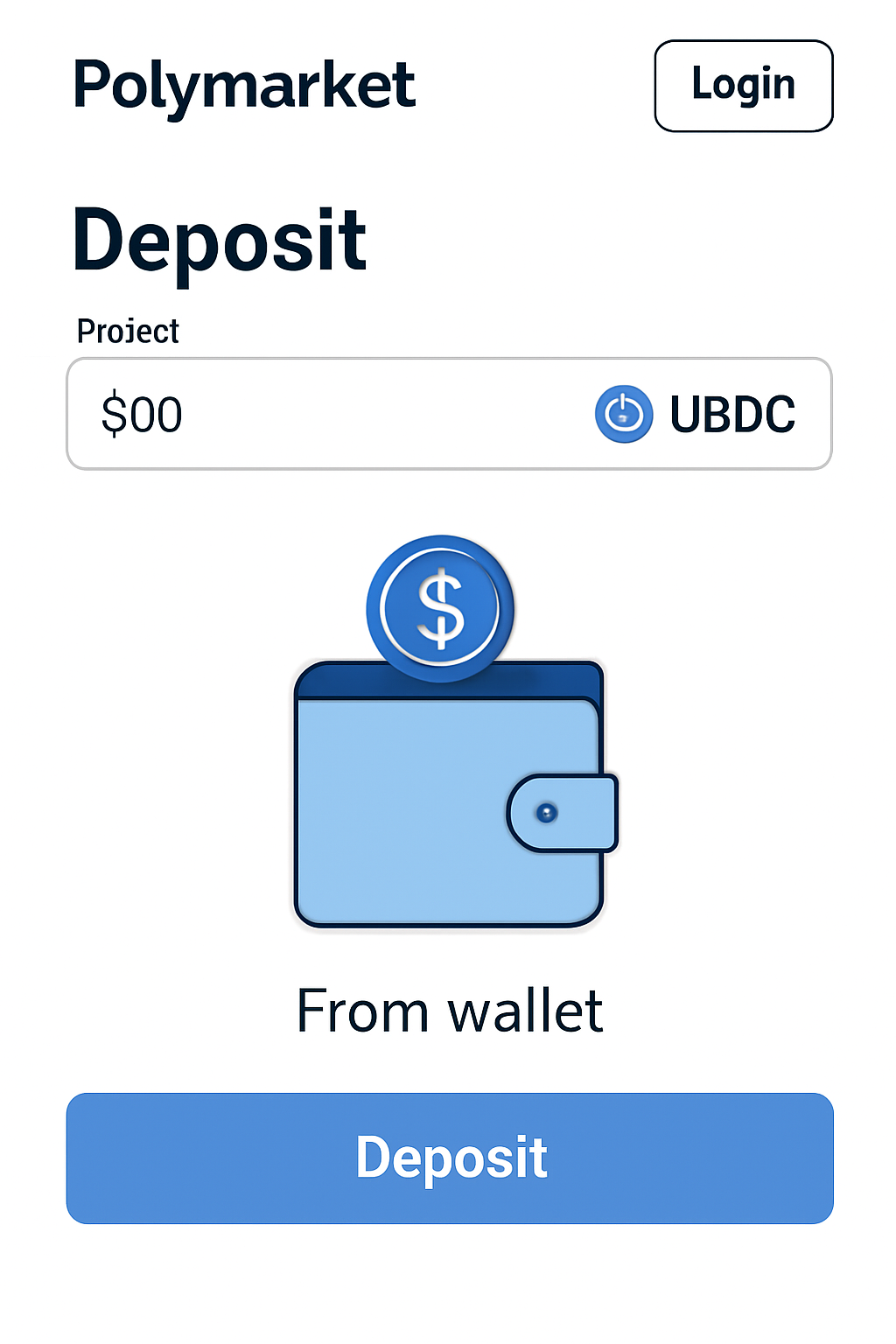 Polymarket deposit screen with USDC funding from wallet