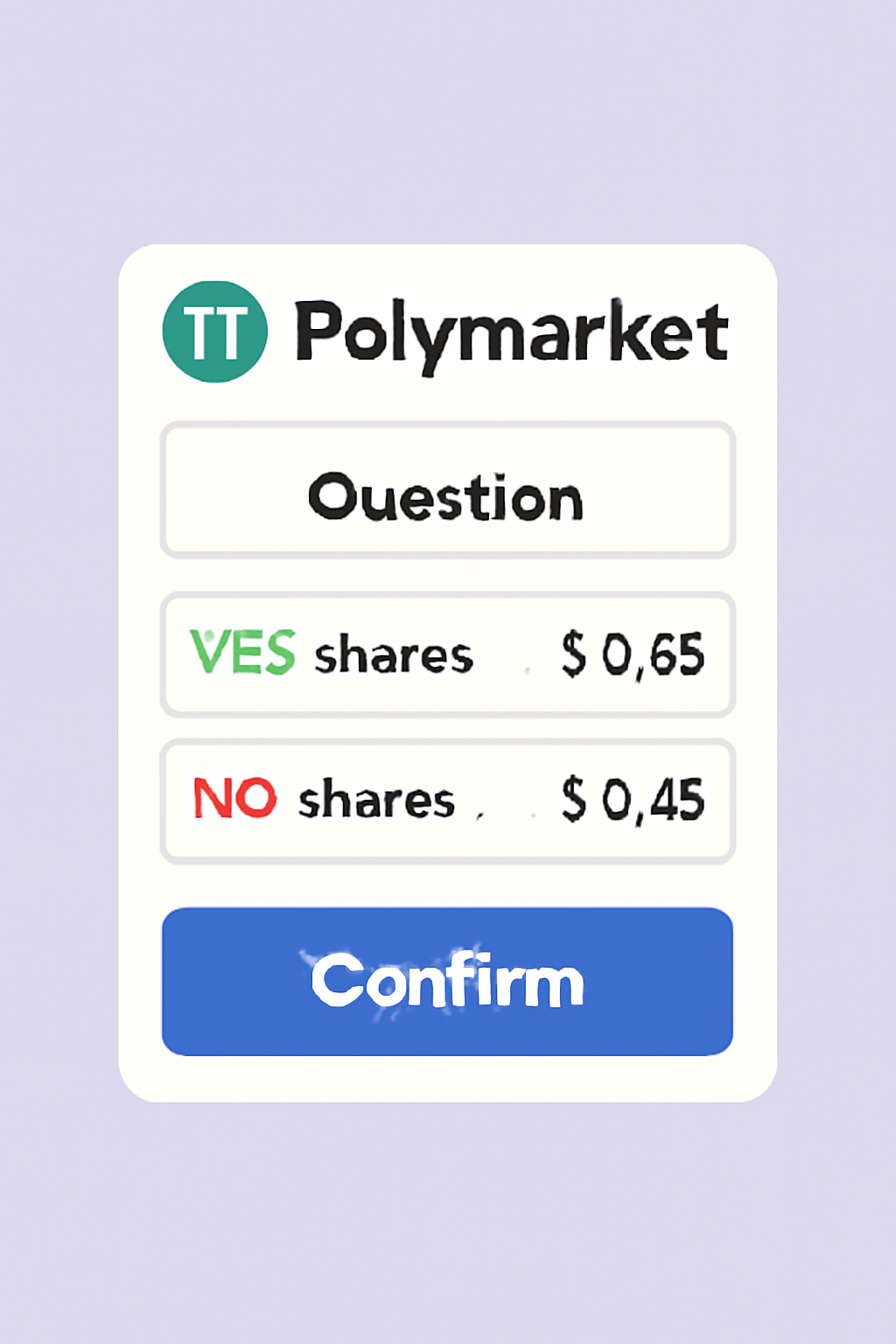 Polymarket betting interface with YES/NO shares and confirm button