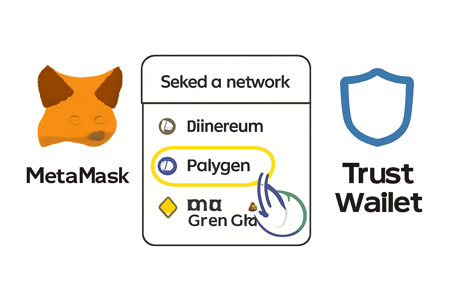 MetaMask and Trust Wallet network switcher highlighting Polygon