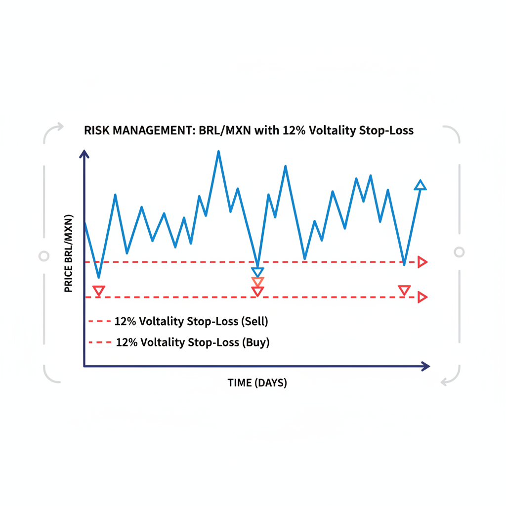 risk management chart with 12% volatility stop-loss lines on BRL/MXN price graph