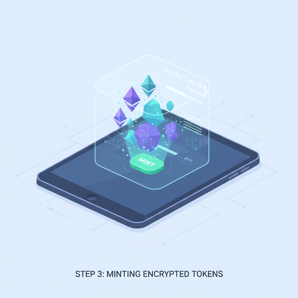 wallet minting encrypted tokens, holographic balance display
