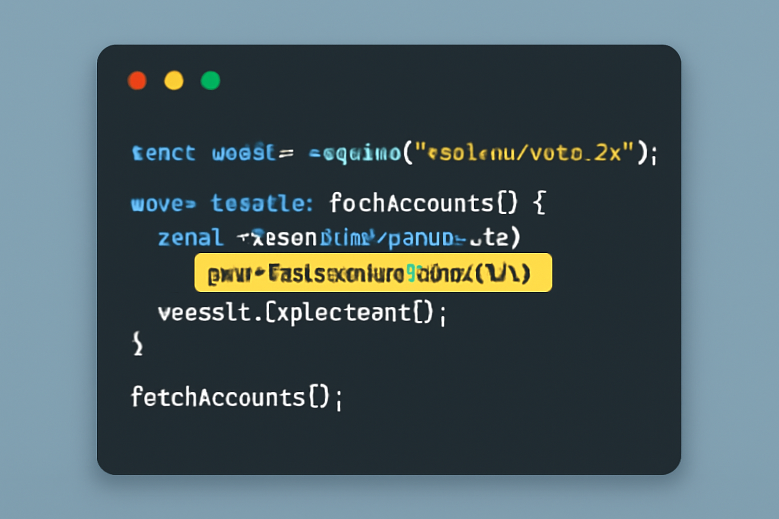 A developer terminal with Solana web3.js code and a highlighted getProgramAccountsV2 method.