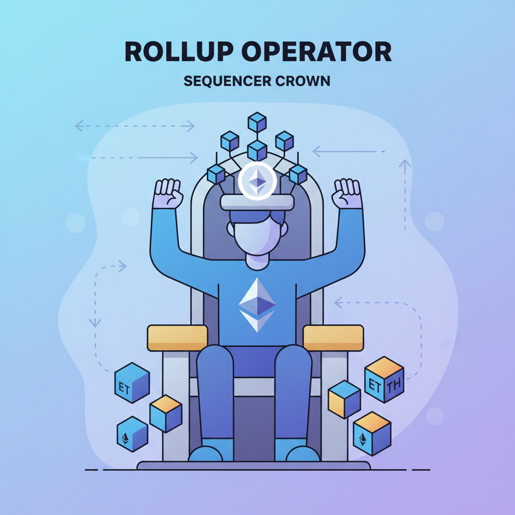 victorious rollup operator on throne with ethereum blocks and sequencer crown