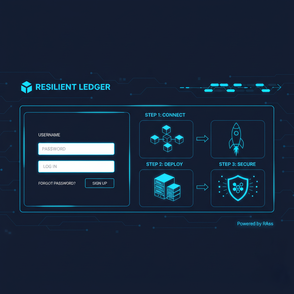 clean web dashboard login screen for blockchain RaaS platform, futuristic UI, blue neon accents