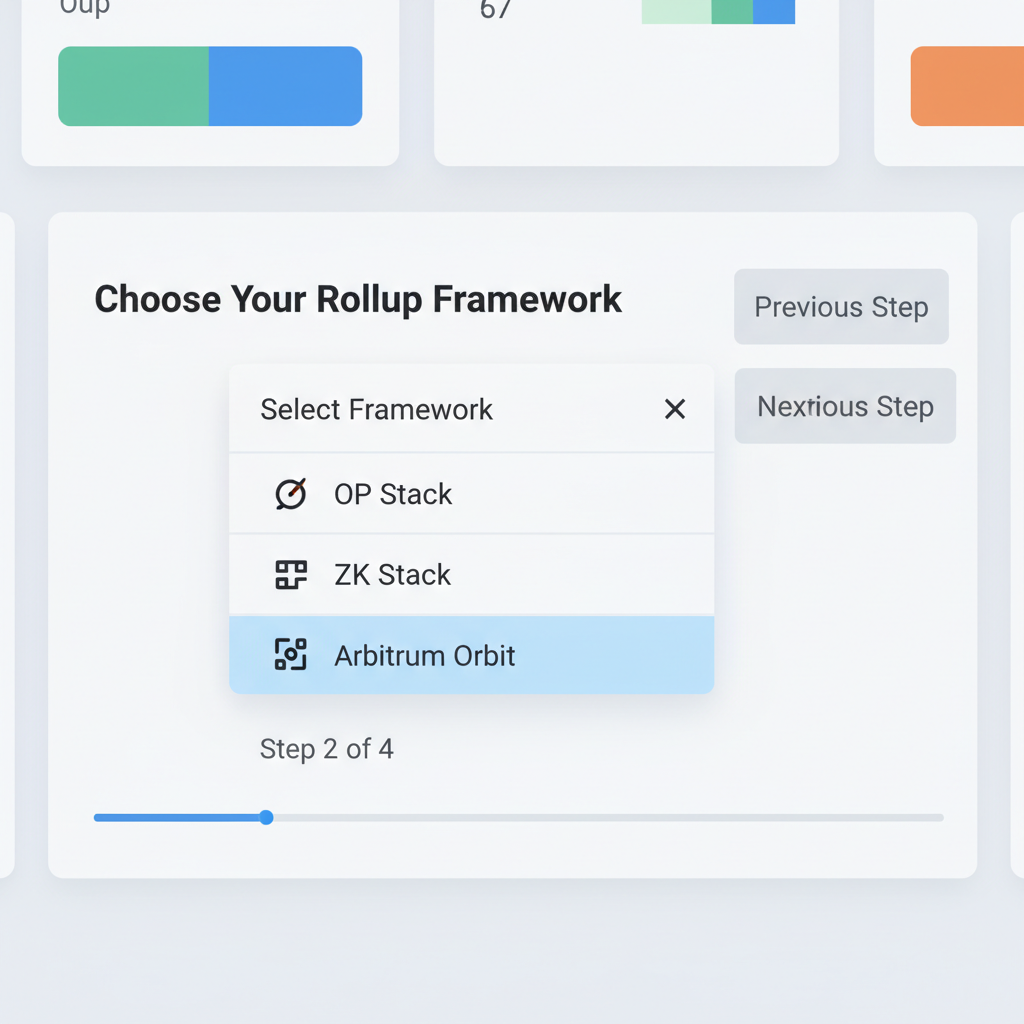 dropdown menu selecting rollup frameworks like OP Stack ZK Stack, dashboard UI screenshot
