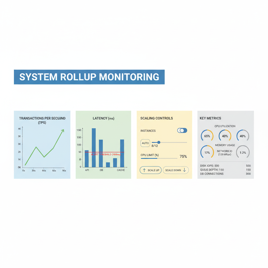 rollup monitoring dashboard graphs TPS latency scaling controls metrics display