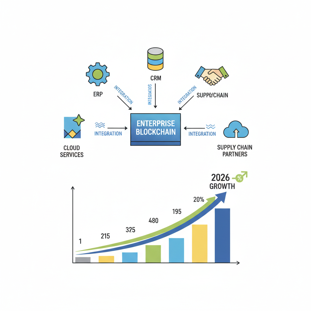 Enterprise blockchain optimized, integrations flowing, growth charts 2026