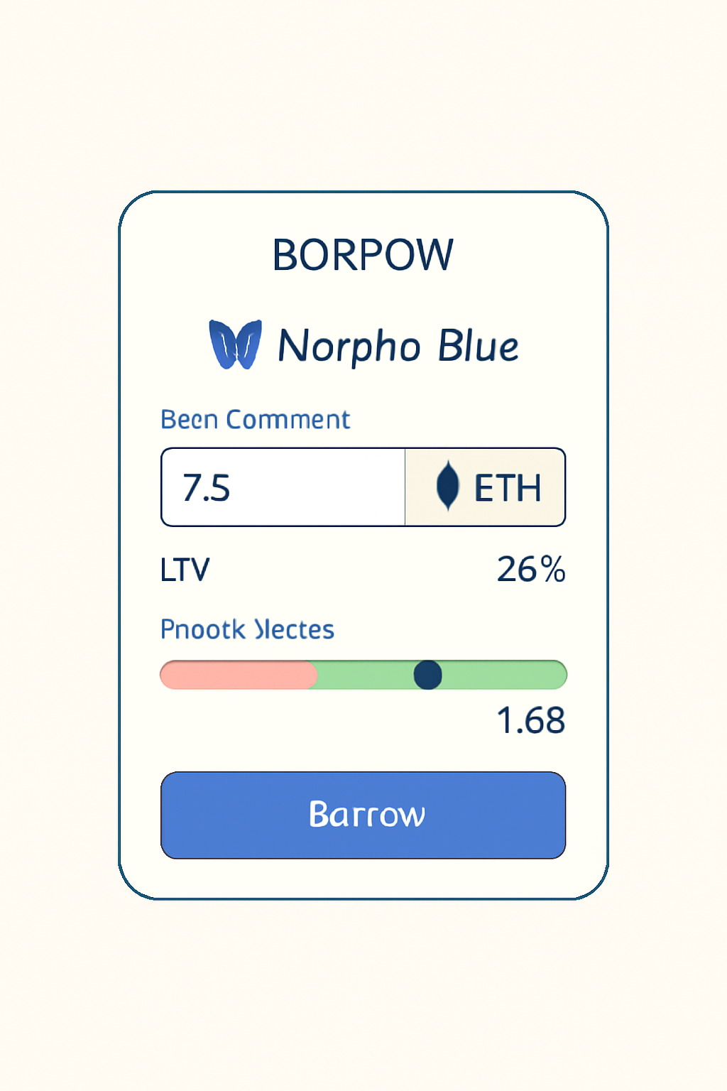 Borrowing ETH on Morpho Blue at 75% LTV, borrow modal with health factor display