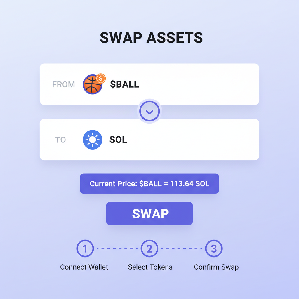 Jupiter DEX swap interface showing $BALL to SOL trade, current price $113.64 displayed