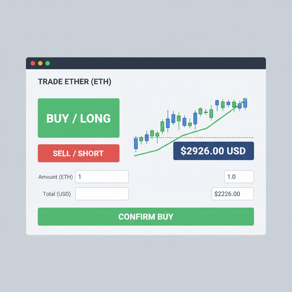 buying ETH on exchange trading interface, green buy button, price chart at $2926