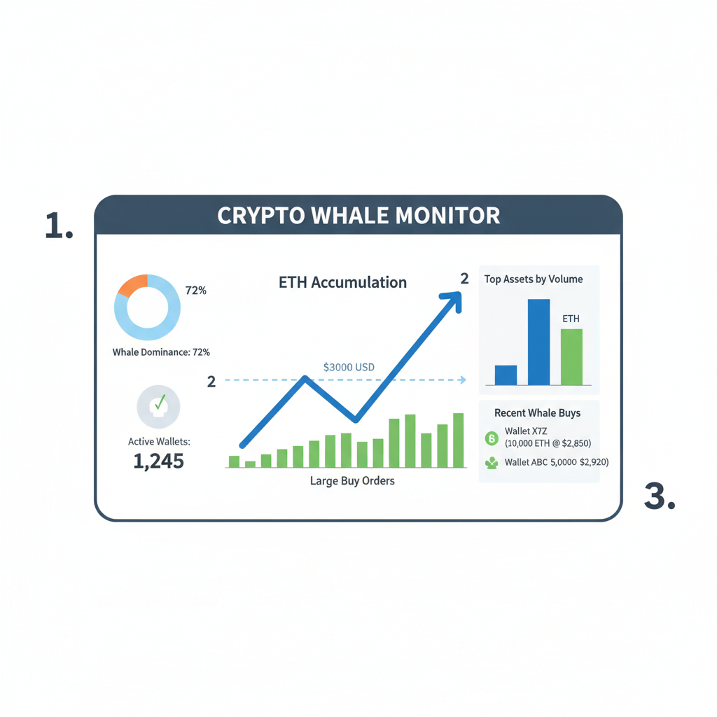 crypto whale monitoring dashboard, charts showing ETH accumulation below $3000