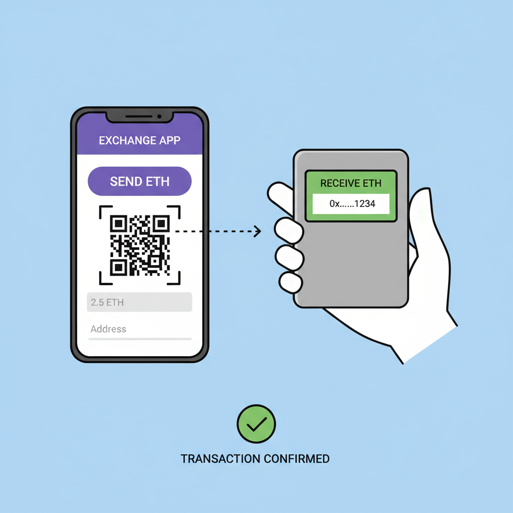 transferring ETH from exchange to hardware wallet like Ledger, QR code scan