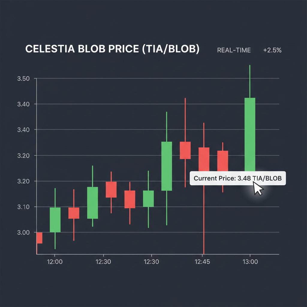real-time candlestick chart of Celestia blob prices, dark mode