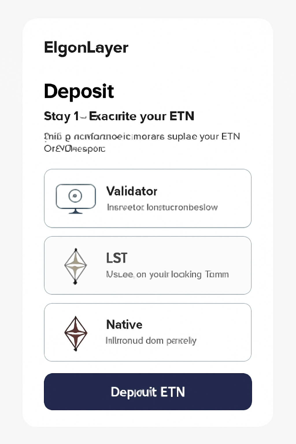EigenLayer deposit screen showing ETH restaking options, sleek web3 interface