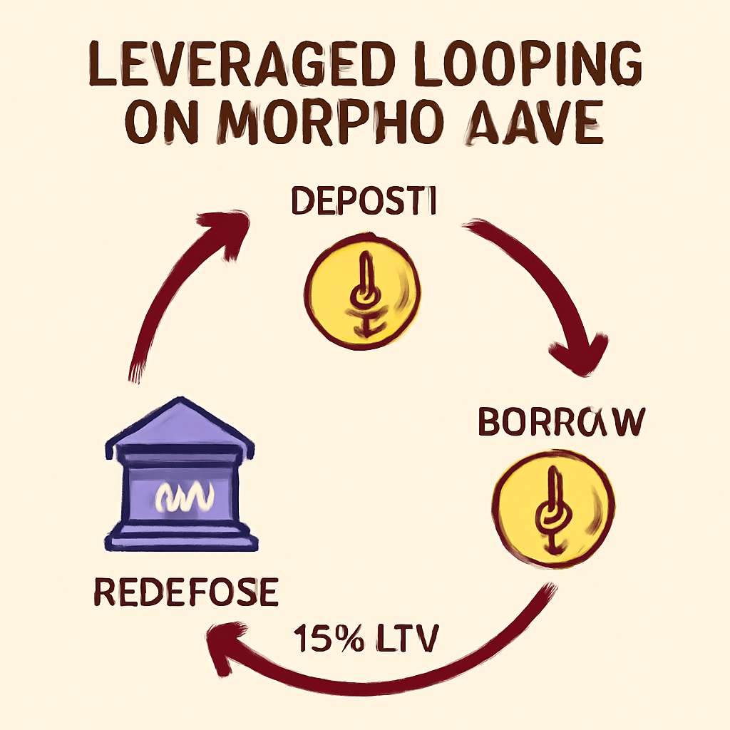 Leveraged looping diagram on Morpho Aave, ETH deposit borrow redeposit cycle, 75% LTV chart