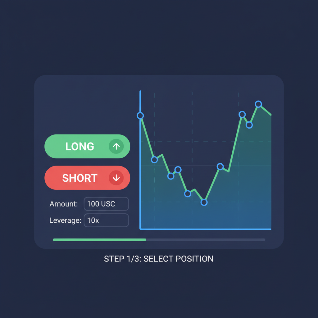 Opening perp trading position on DeFi platform, charts with long short buttons