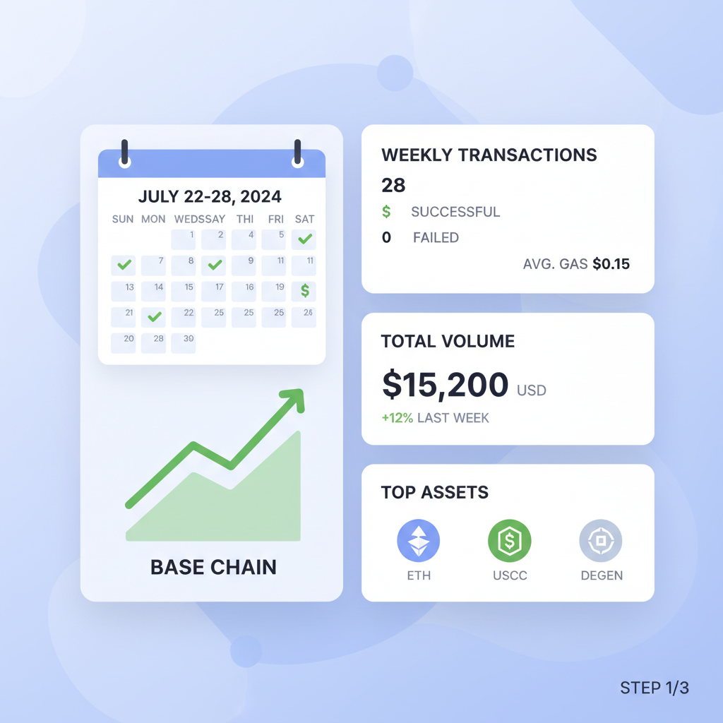 calendar with weekly crypto transactions on base chain, activity graph rising, dashboard view modern UI