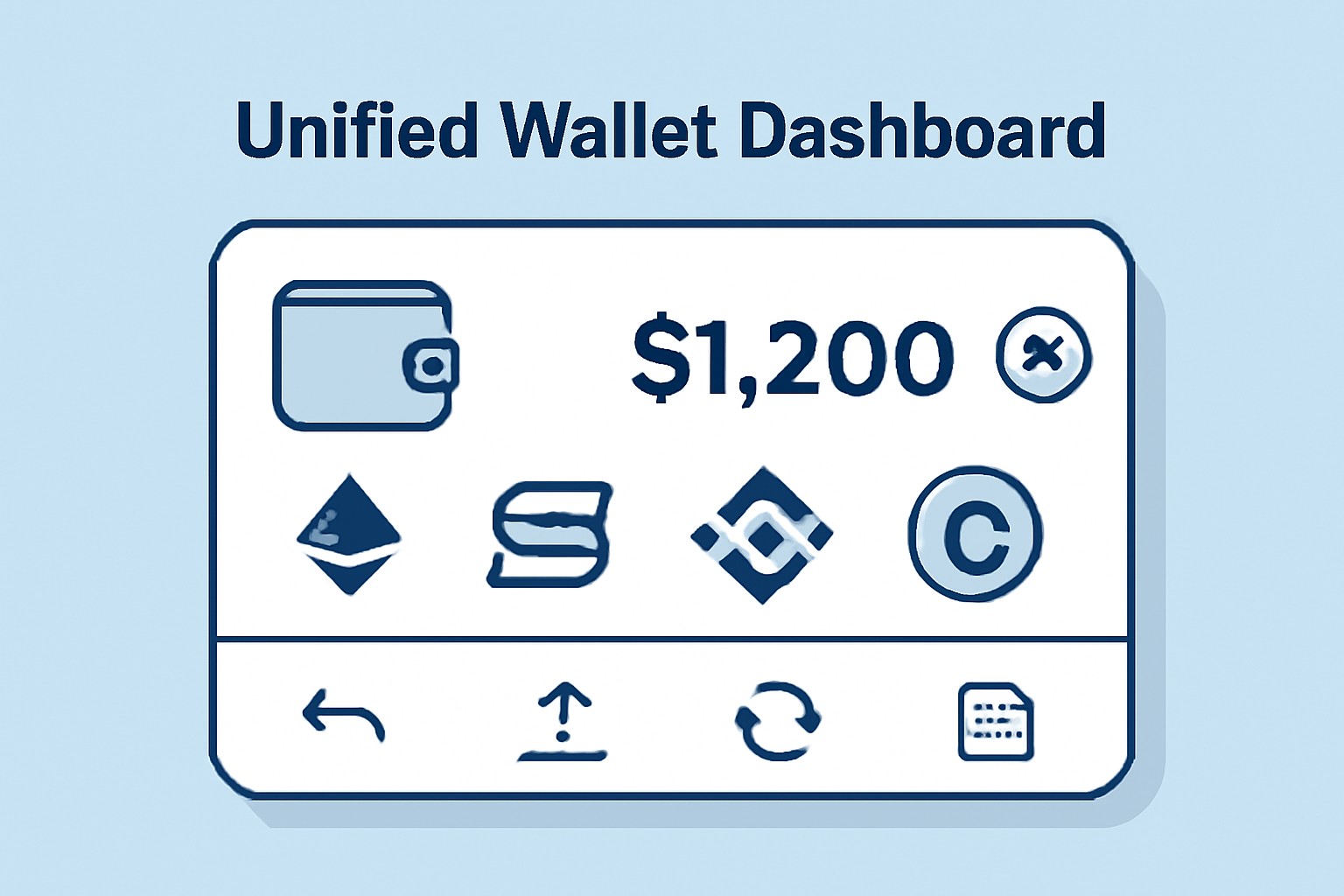 unified wallet dashboard connecting multiple blockchains, seamless UX icons