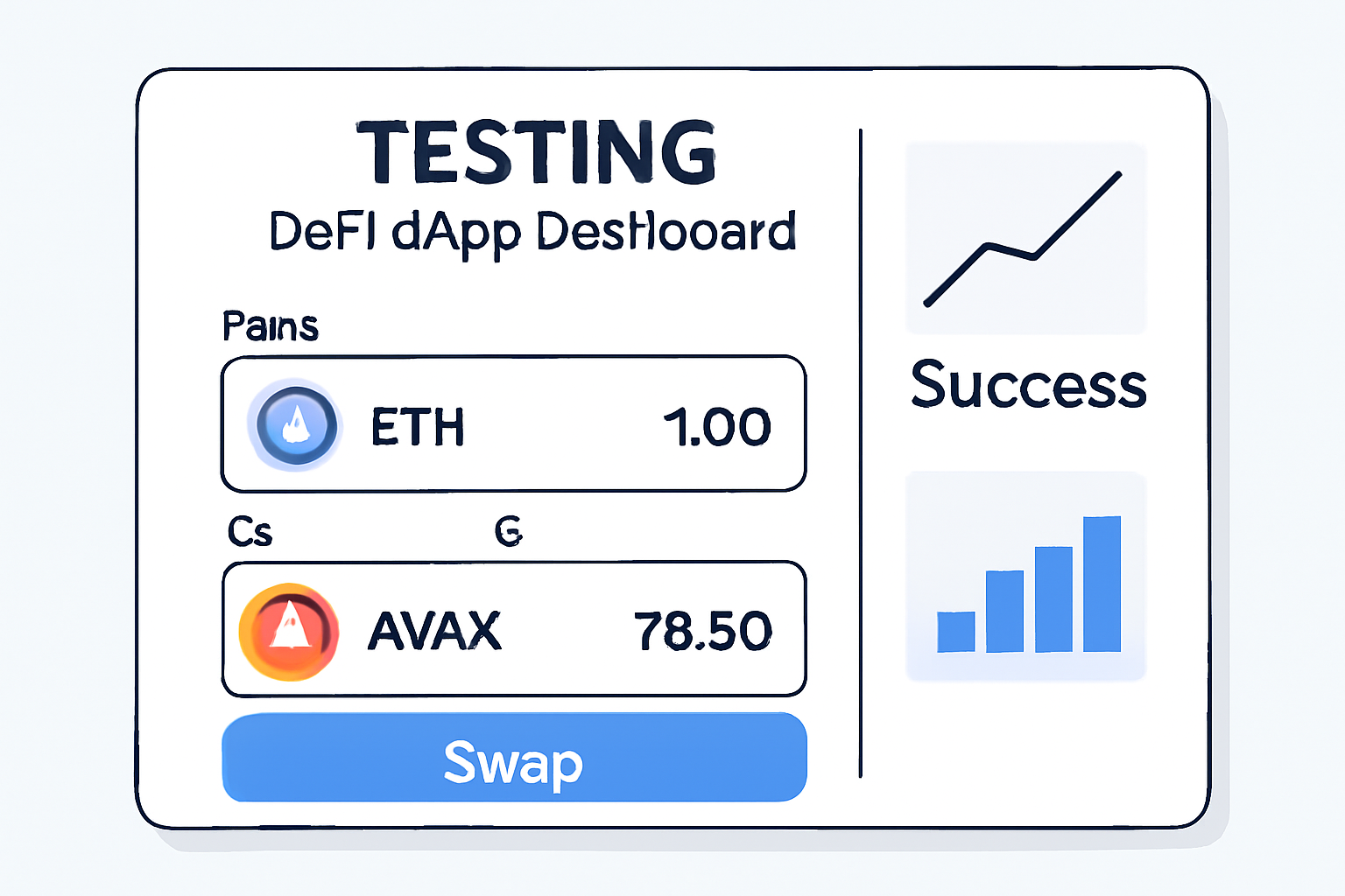 DeFi dApp dashboard testing cross-chain swaps, success metrics charts