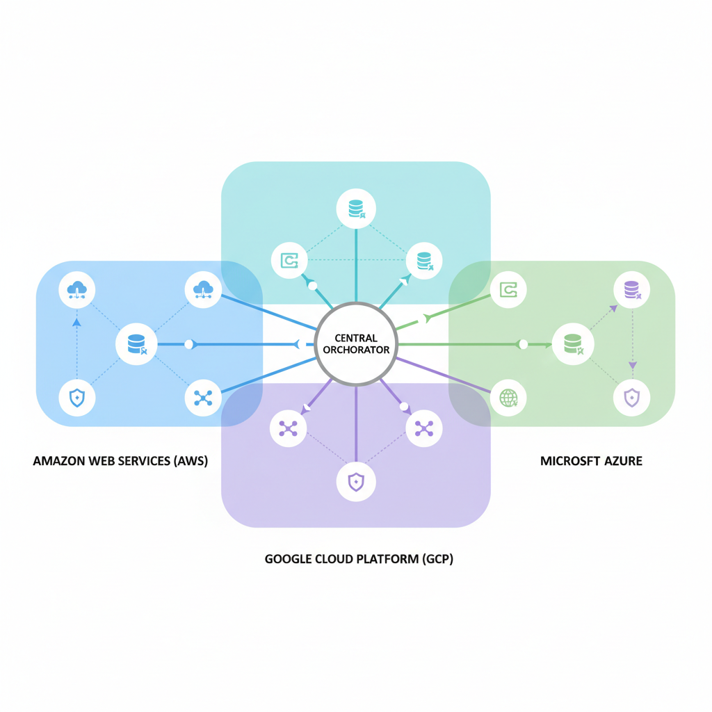 multi-cloud diagram AWS GCP Azure interconnected nodes