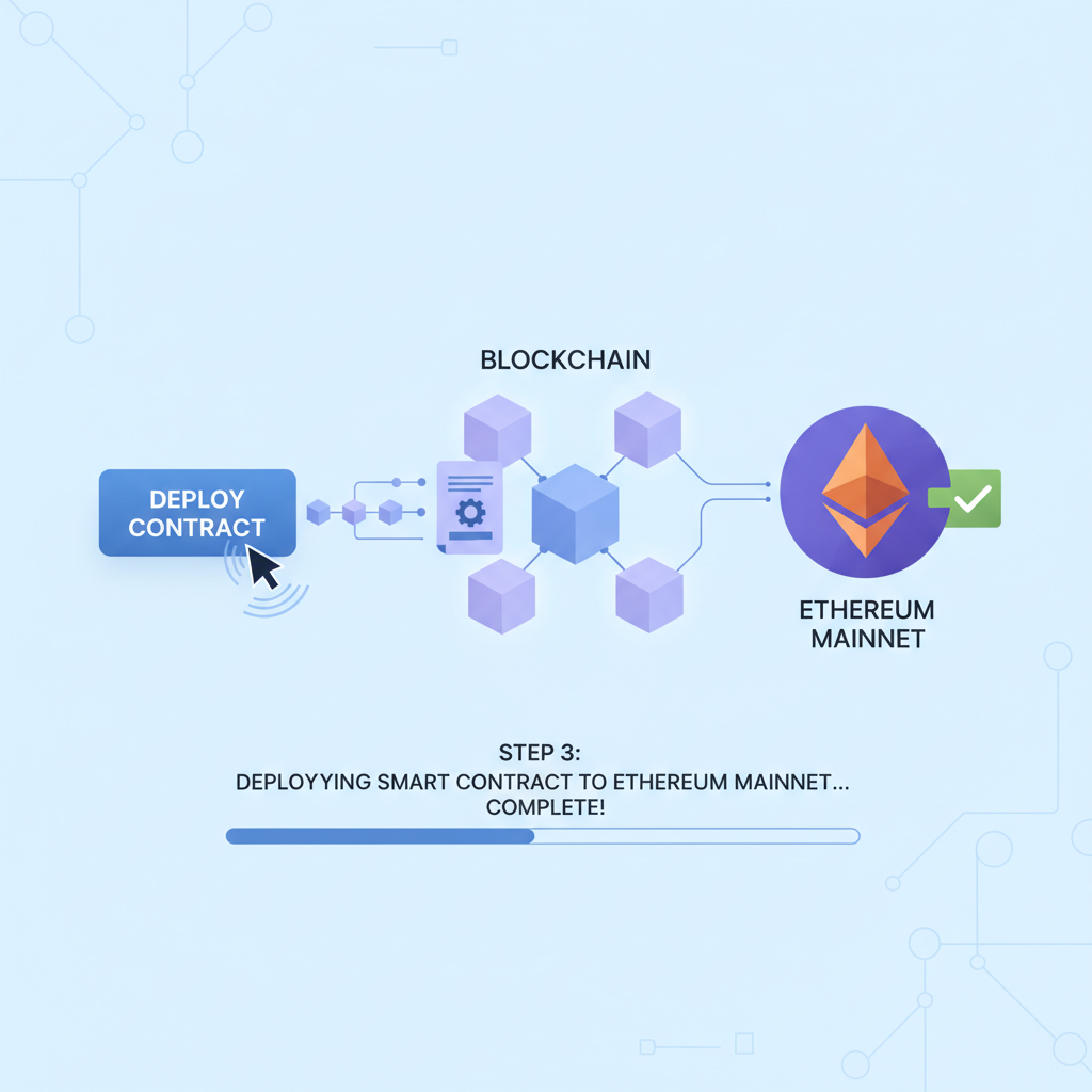 deploy button clicked, blockchain deploying contract, Ethereum mainnet visualization