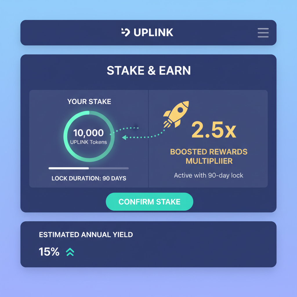 staking interface in Uplink app showing boosted rewards multiplier