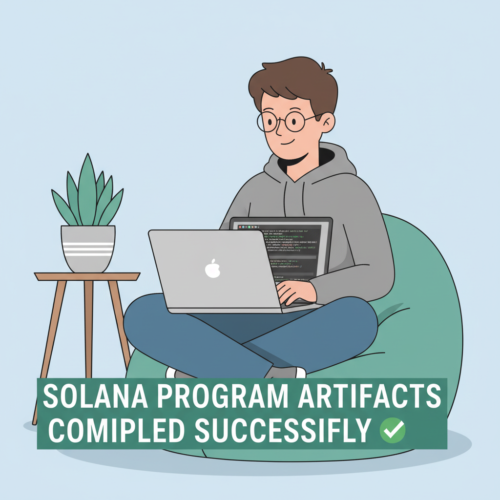 developer compiling Rust code on laptop with Solana program artifacts compiling successfully